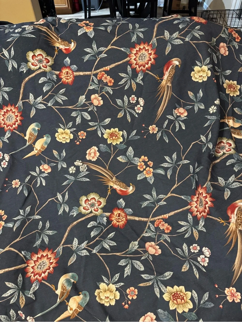Blue Floral & Bird Round Tablecloth - Decorative Home Dining Linen